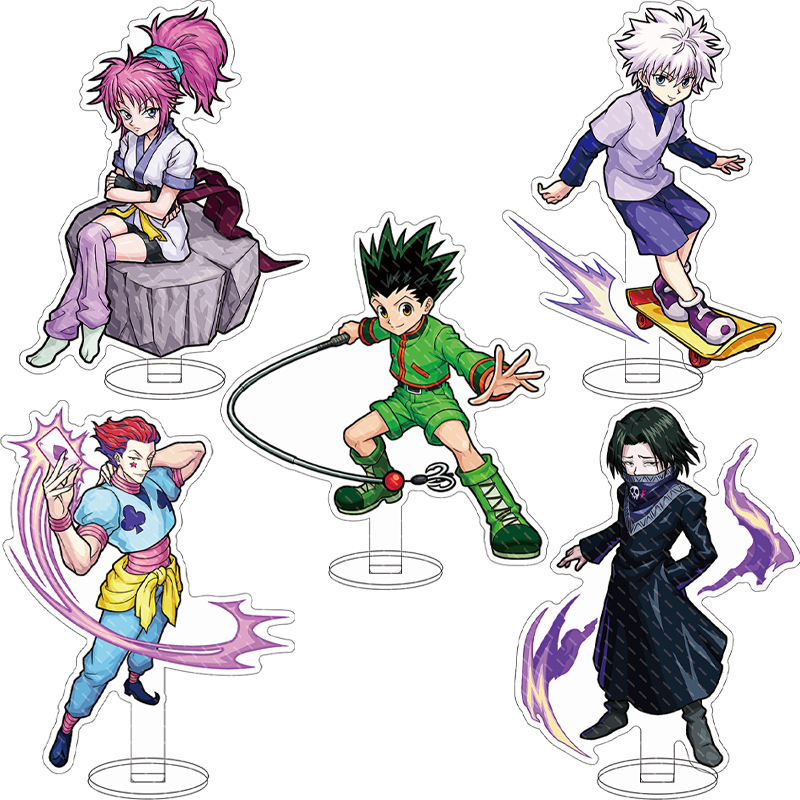 Figma Stand Set - 16cm アニメ『HUNTER×HUNTER』マチ・コマシン、キルア・ゾルディック、ゴン・フリークス、クラピカのアクリル製大型スタンドフィギュア。コスプレ用、装飾品、ギフトとして。