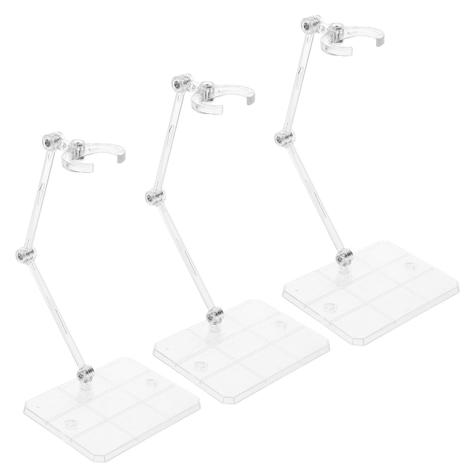 Action Figure Stand - 透明フィギュアスタンド3点セット。高さ調節可能なウエストクランプ付き。アクリル製で、アクションフィギュアのコレクション展示に最適。